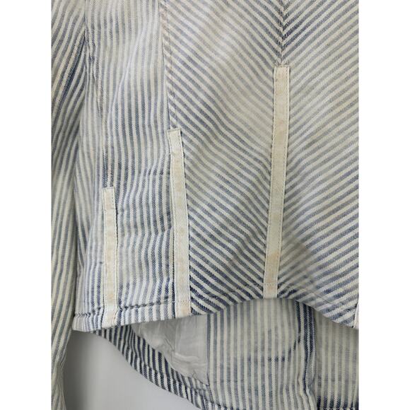 Free People Distressed Factory Bleached Out Indigo Cassie Jacket Crop Medium - Picture 14 of 16